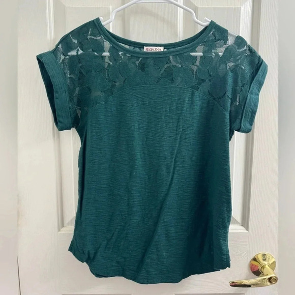 Merona green short sleeve with lace top - Picture 1 of 8